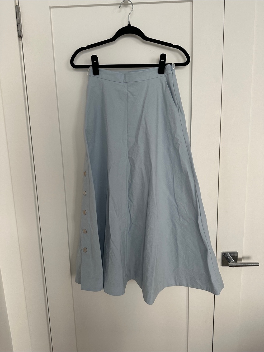 Zara Pale Blue A-Line Midi Skirt with Side Buttons